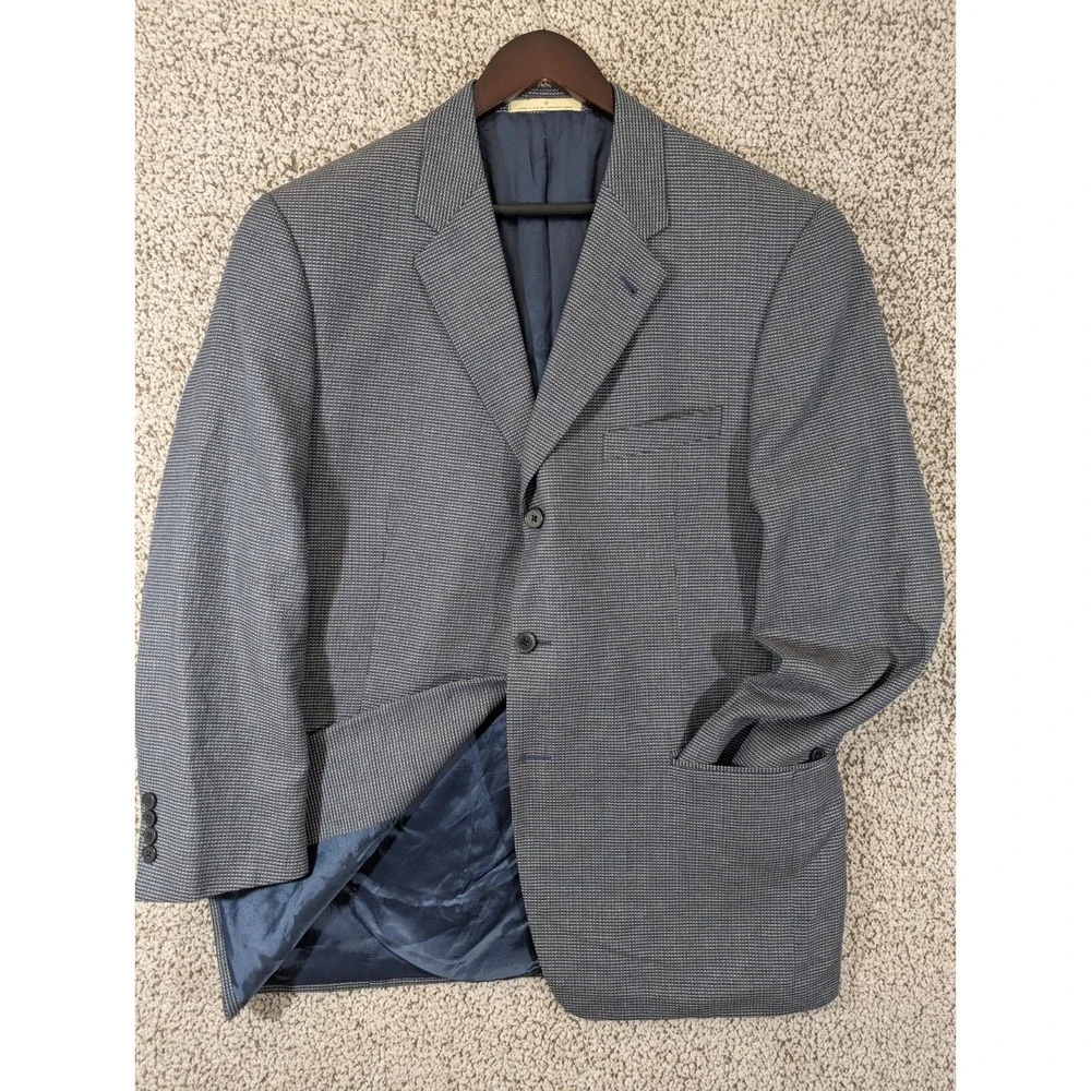 JOSEPH‎ ABBOUD Men's 43R Blue and Gray Houndstooth Silk Blend Sport Coat Blazer
